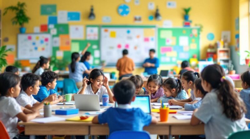 Ruang kelas dengan siswa beragam belajar bersama.