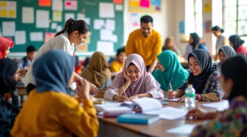 Kelas yang beragam dengan siswa belajar bersama.